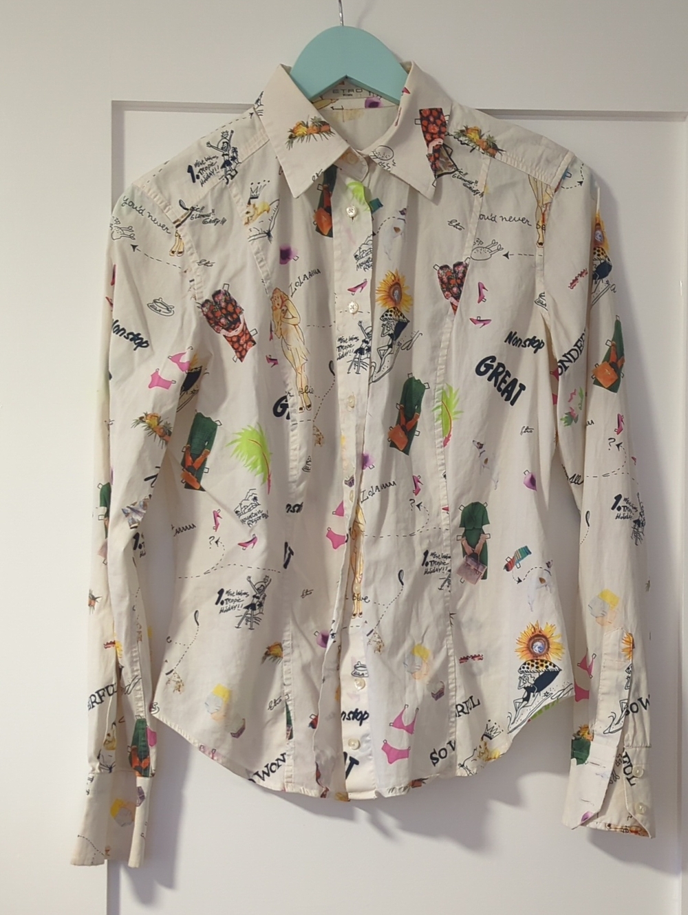 Etro Milano Cartoon Drawing Button Down Shirt IT 46 / US 10